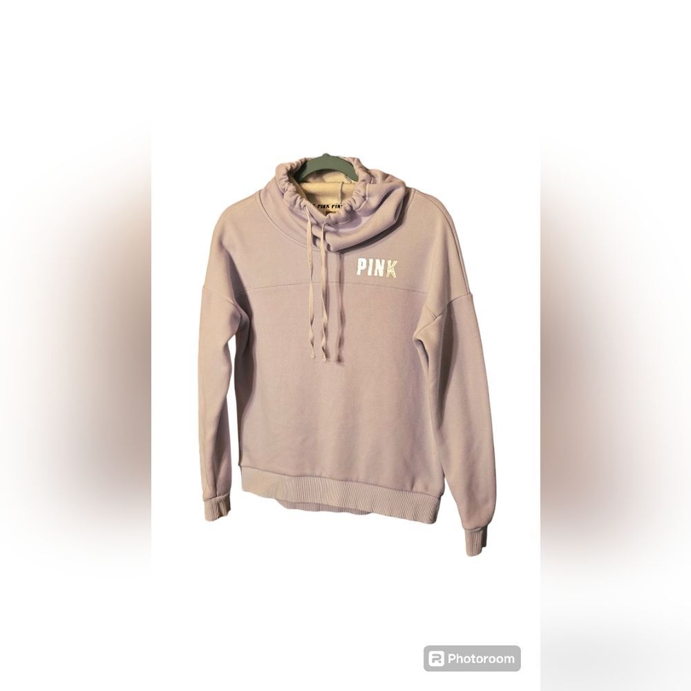 VS PINK Cowl Neck Fleece Sweatshirt Lavender Women's XS FOIL BLING